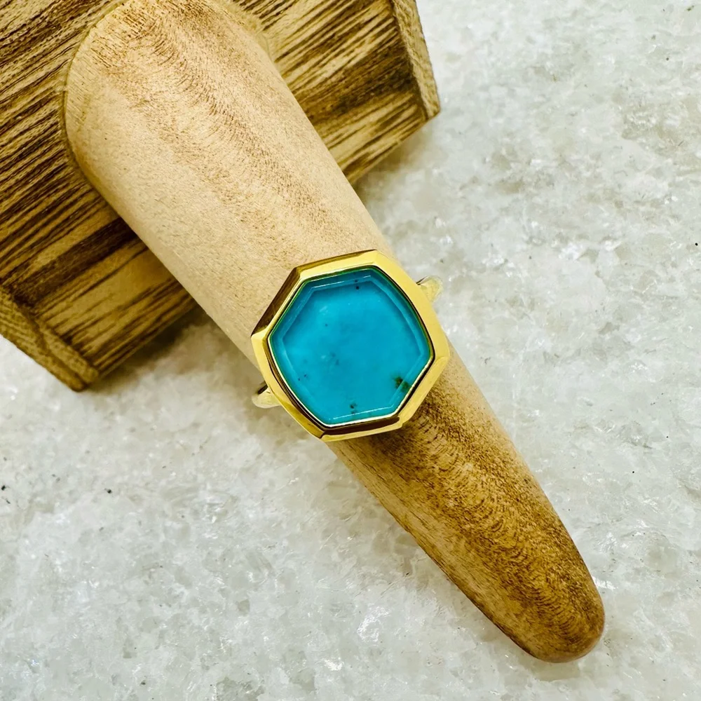 NEW! Kendra Scott Davis 18k Gold Vermeil Turquoise Cocktail Ring - Picture 8 of 17
